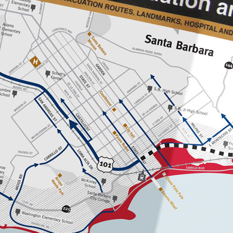 Close-up of TsunamiClear's Visual standards for public-facing evacuation maps for the City of Santa Barbara. 