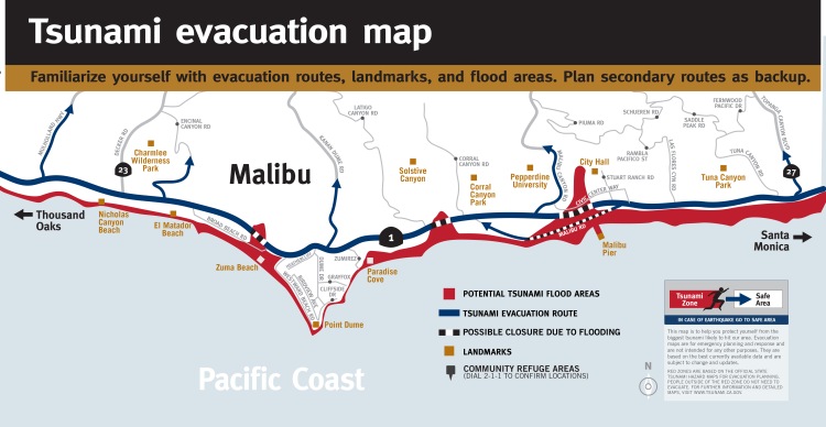 TsunamiClear's Visual standards for public-facing evacuation map for the City of Malibu, Los Angeles.
